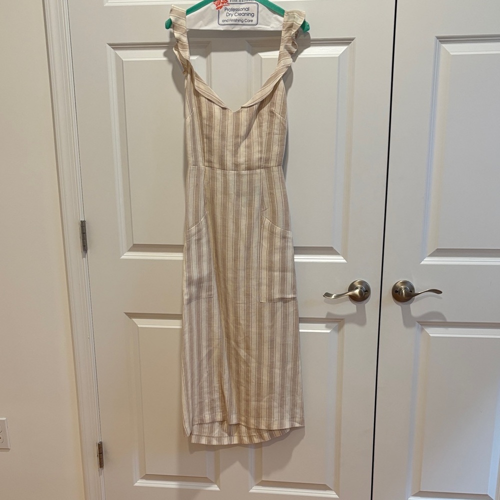 Reformation Beige Striped Midi Dress